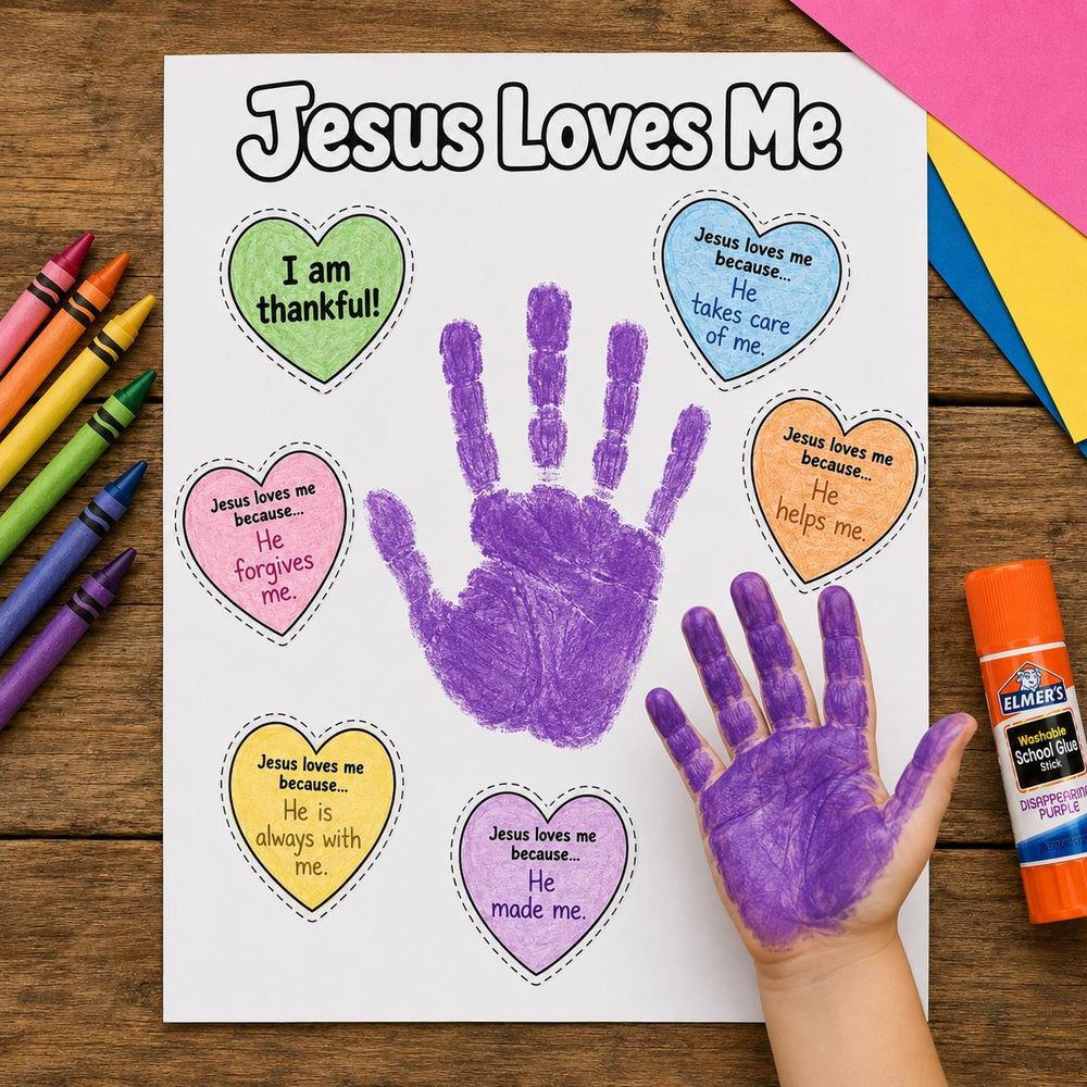 Jesus Loves Me Craft | Bible Handprint Activity | Prayer Bible Craft | Sunday School Activity | Christian Kids Cut and Paste Craft — preview 1