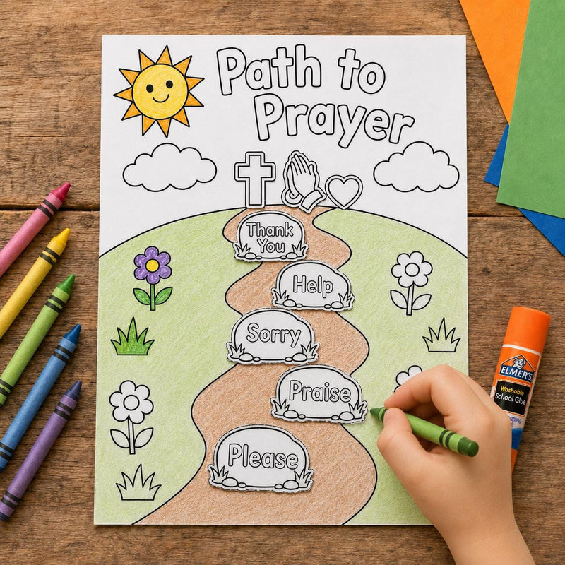 Path to Prayer Craft | Prayer Activity for Kids | Sunday School Printable | Christian Cut and Paste Craft | Bible Craft for Kids — preview 2
