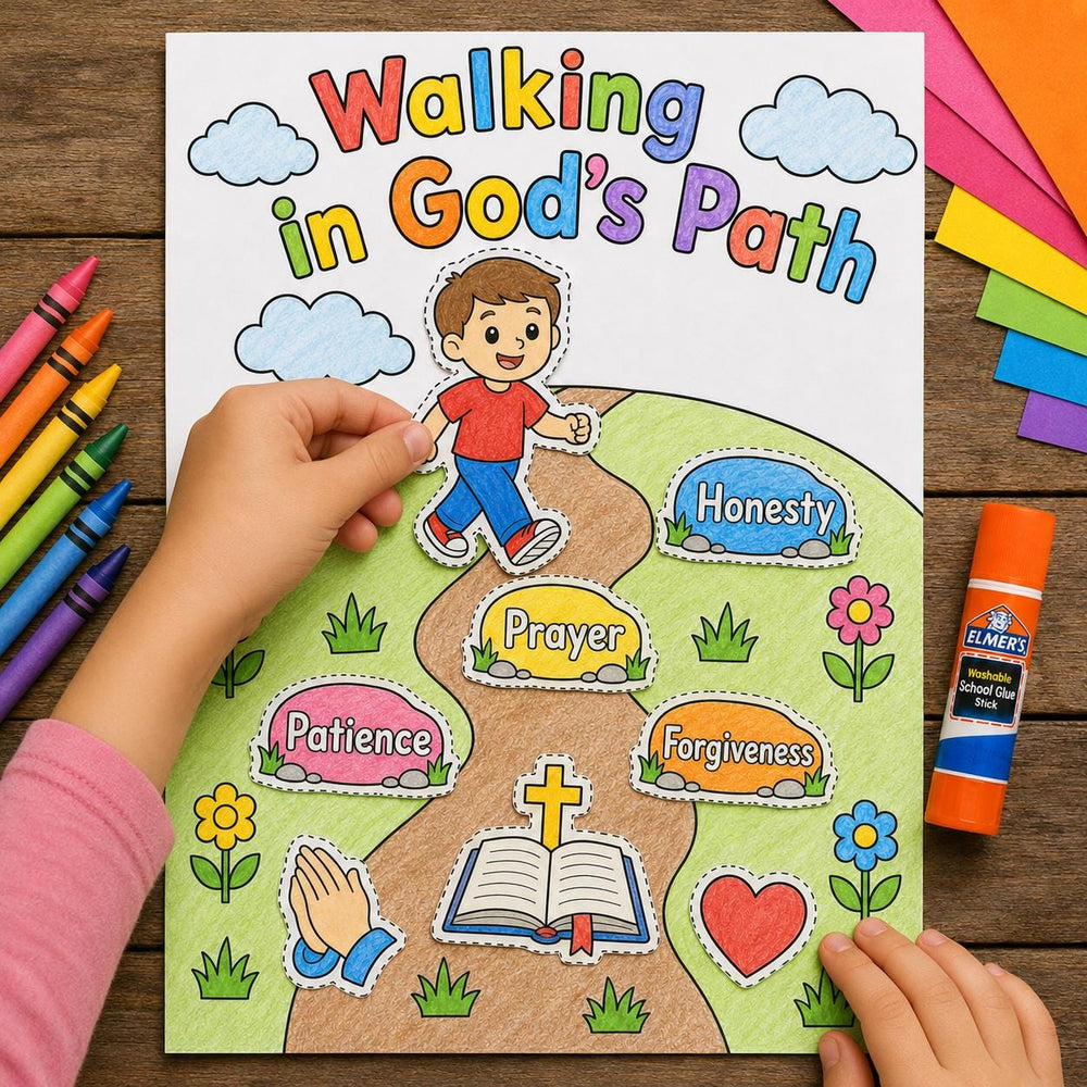 Walking in God’s Path Craft | Prayer Activity for Kids | Sunday School Printable | Christian Cut and Paste Craft | Bible Craft for Kids — preview 1