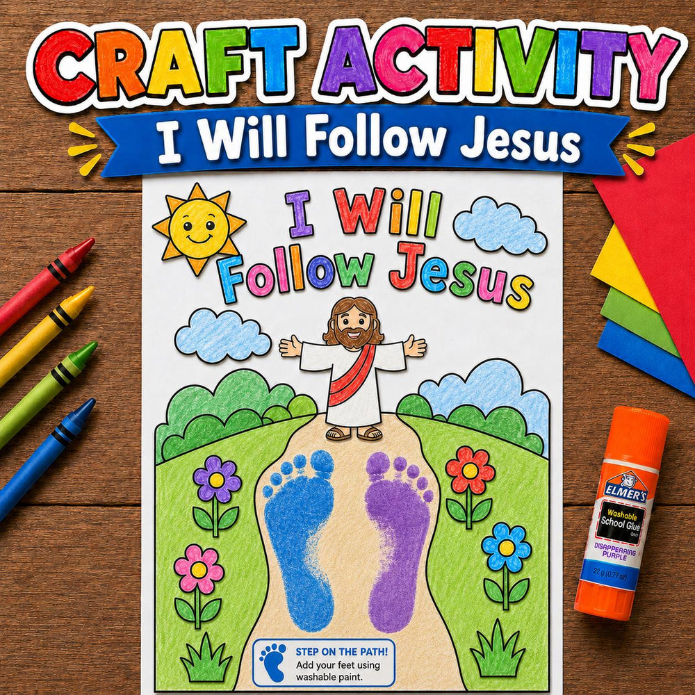 I Will Follow Jesus Craft | Bible Story Printable | Sunday School Activity | Christian Craft | Kids Bible Lesson | VBS Coloring Craft — preview 1