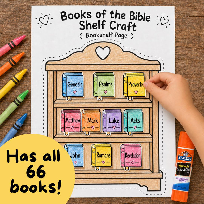 Books of the Bible Shelf Craft Printable | Bible Books Activity | Sunday School Craft | Christian Kids Craft | Bible Lesson Printable — preview 1