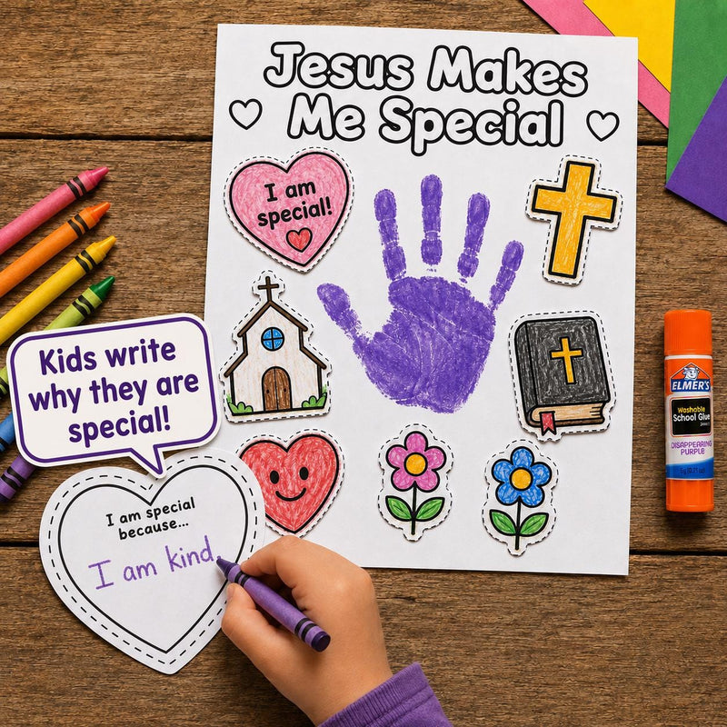 Jesus Makes Me Special Craft | Bible Handprint Activity | Prayer Bible Craft | Sunday School Activity | Christian Kids Cut and Paste Craft — preview 2