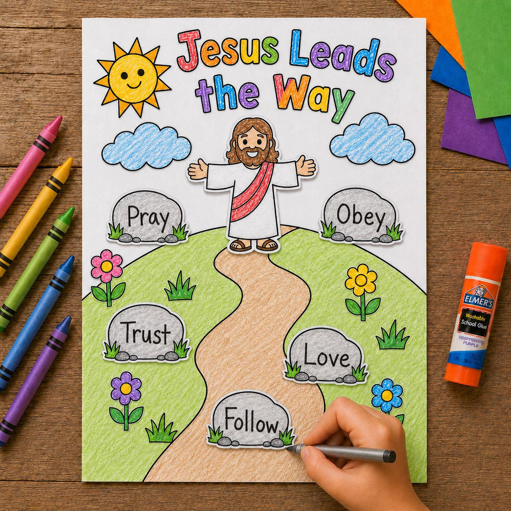 Jesus Leads the Way Craft | Path to Prayer Printable | Sunday School Activity | Bible Craft for Kids | Cut and Paste Craft | Prayer Activity — preview 1