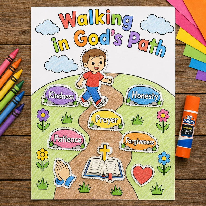 Walking in God’s Path Craft | Prayer Activity for Kids | Sunday School Printable | Christian Cut and Paste Craft | Bible Craft for Kids — preview 2