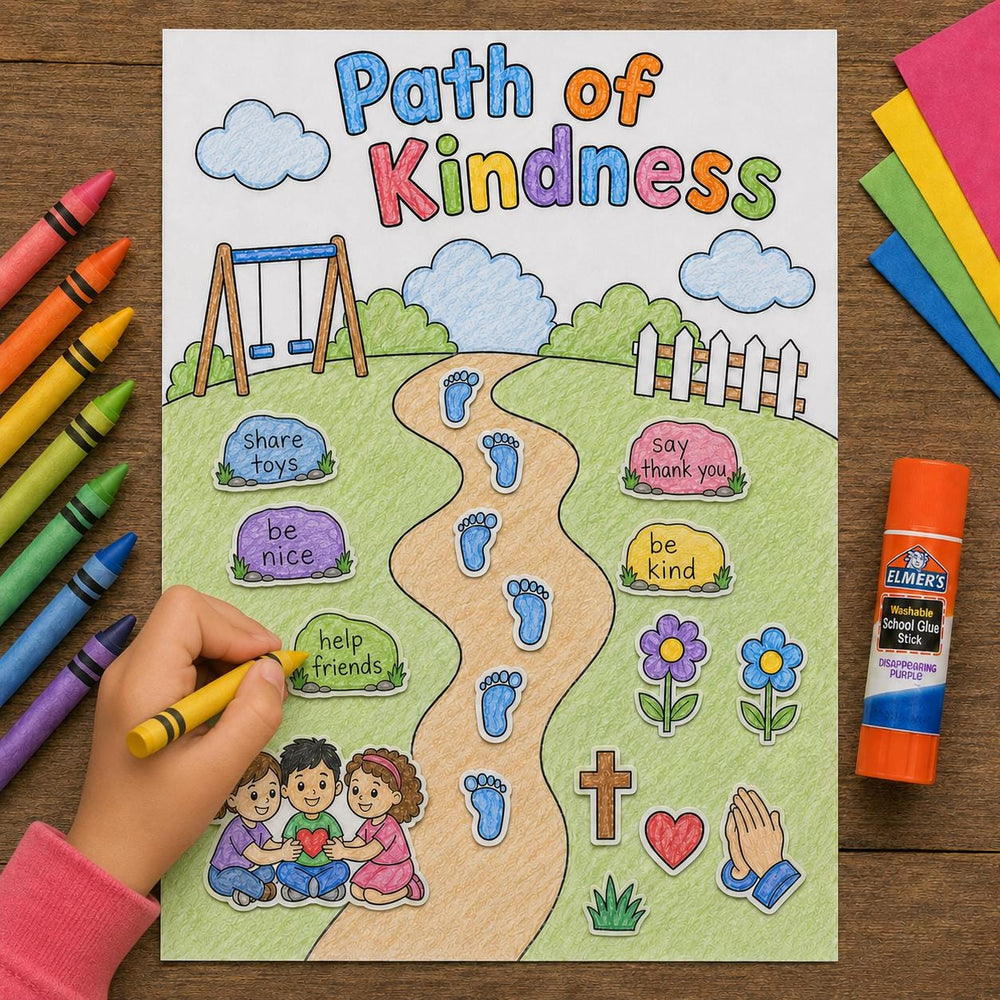 Path to kindness | Path to Prayer Printable | Sunday School Activity | Bible Craft for Kids | Cut and Paste Craft | Prayer Activity — preview 1