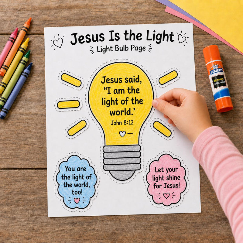 Jesus Is the Light Craft | Bible Craft for Kids | Sunday School Activity | VBS Printable | Christian Coloring Craft | John 8:12 — preview 2