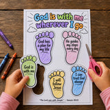 Walk by Faith Footprints Coloring Craft for Kids | Christian Printable Sunday School Activity | Bible Lesson Cut and Color Worksheet — preview 2