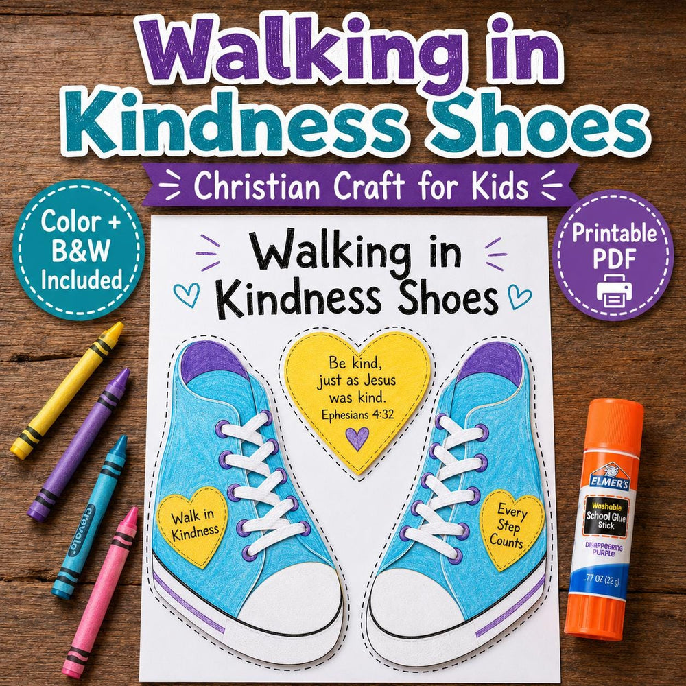 Walking in Kindness Shoes Craft | Christian Kids Bible Activity | Ephesians 4:32 Sunday School Printable | Cut and Paste Craft — preview 1