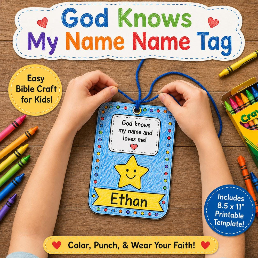God Knows My Name Name Tag Craft | Christian Kids Printable | Sunday School Craft | Back to School Church Activity | God Loves Me Craft — preview 1