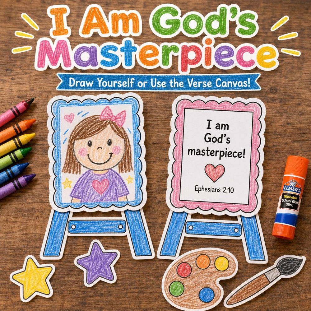 I Am God’s Masterpiece Craft | Ephesians 2:10 Bible Activity | Christian Self-Portrait Craft | Sunday School Printable for Kids — preview 1