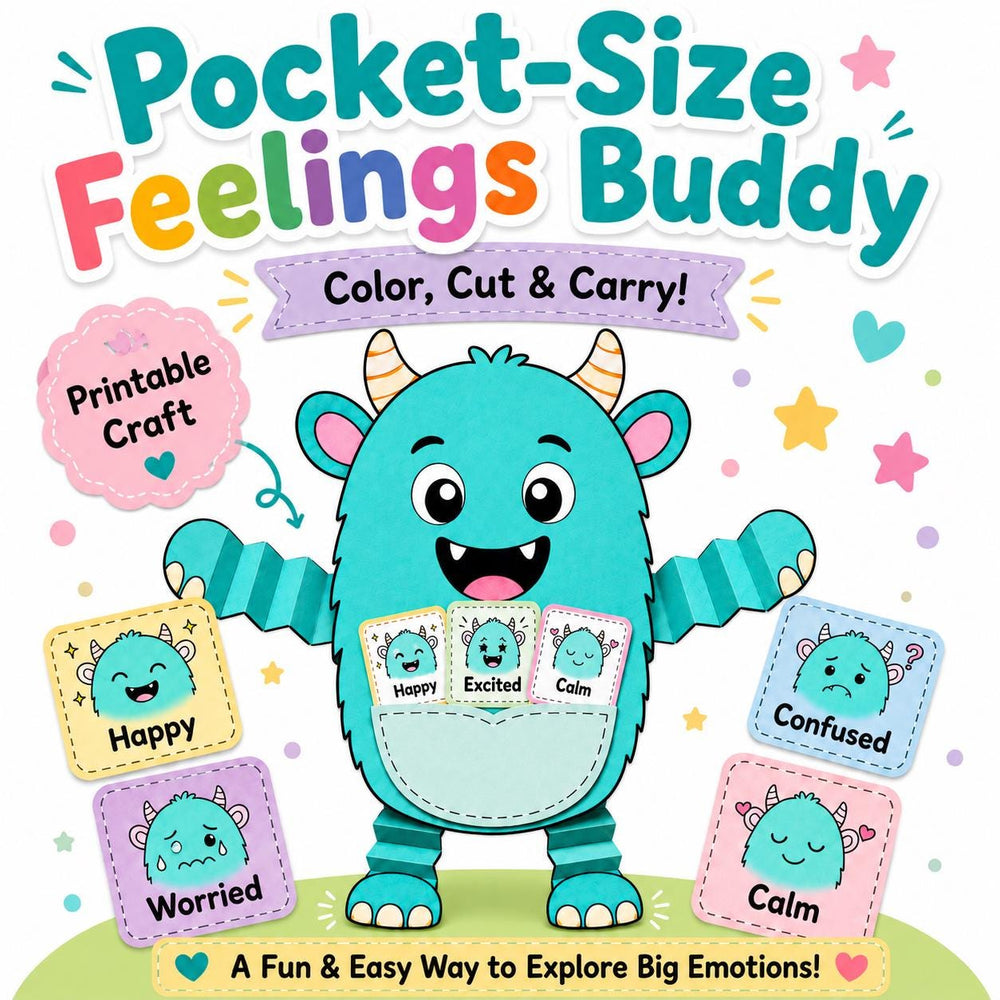 Pocket Feelings Buddy Printable Craft: Preschool SEL Emotion Cards & Calm Corner Activity — preview 1