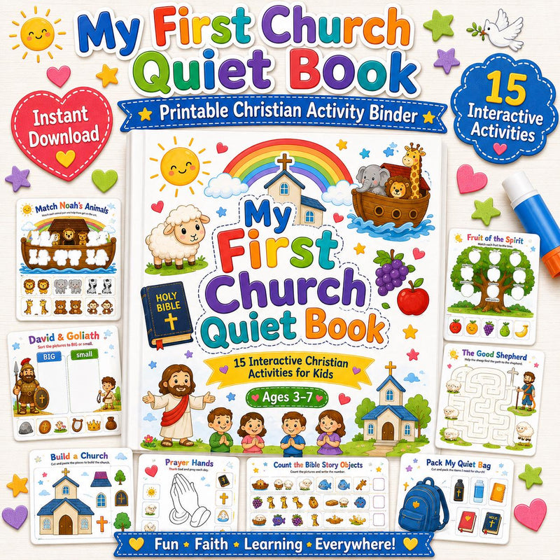 My First Church Quiet Book | Christian Busy Book for Kids | Printable Bible Activities | Sunday School Activity Binder | Church Quiet Bag — preview 2
