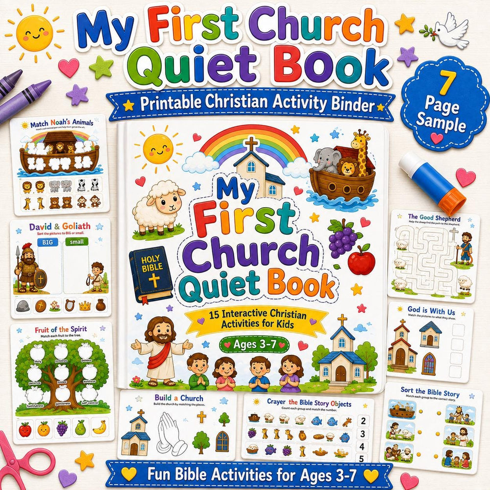 My First Church Quiet Book | Christian Busy Book for Kids | Printable Bible Activities | Sunday School Activity Binder | Church Quiet Bag — preview 1