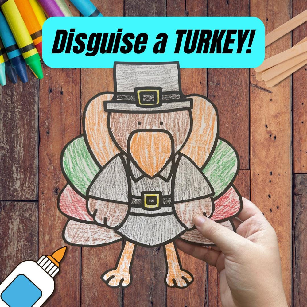 Easy Thanksgiving Craft Kit for Kids – Printable Color and Glue Turkey – Classroom & Family Activity — preview 1