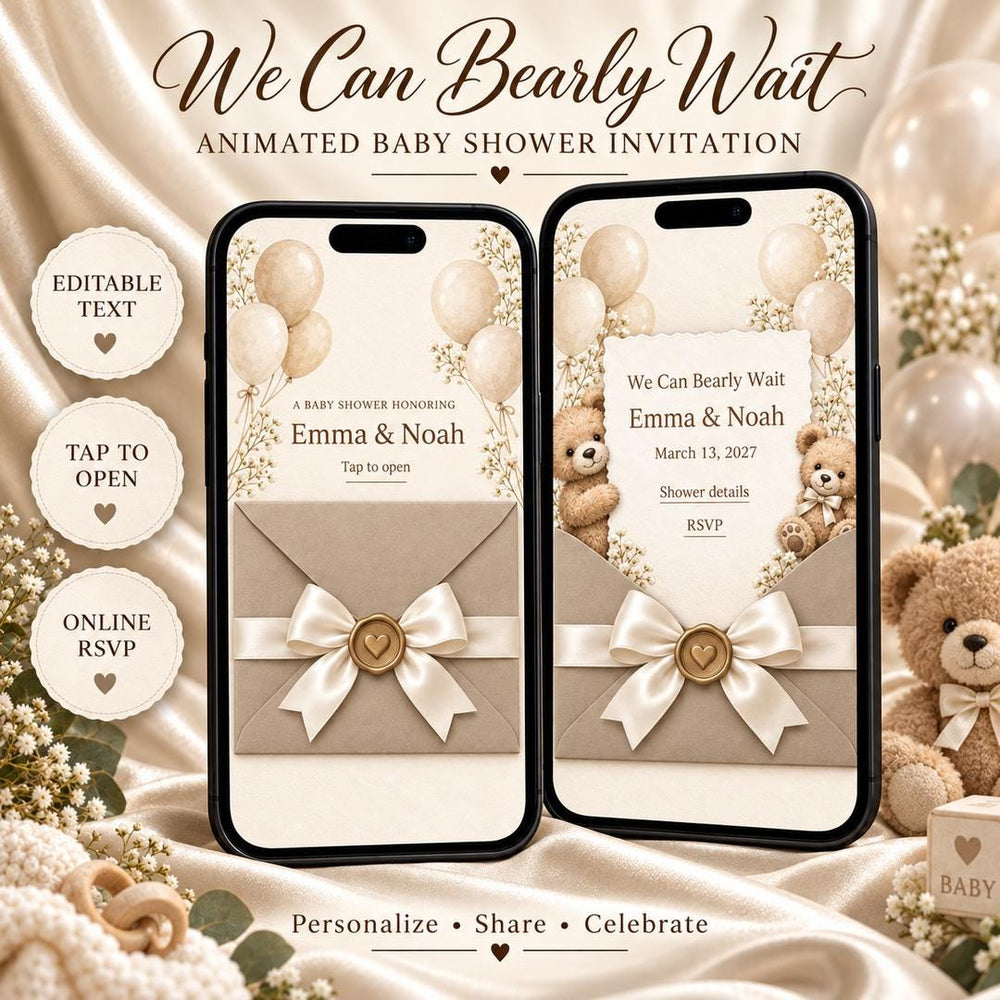 We Can Bearly Wait - Animated Baby Shower Invitation — preview 1