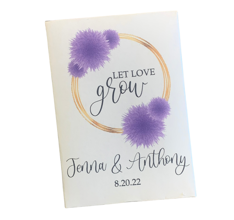 Purple Flowers Wedding Seed Packets With Circle Frame