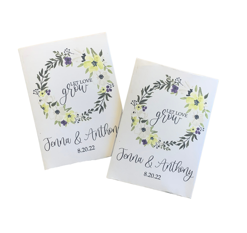 Purple Yellow and White Flower Wreath Wedding Seed Packets