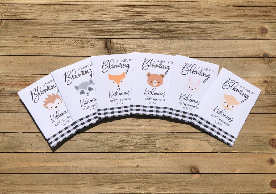 Custom Woodland creatures Baby Shower Seed Packets : Fox Bear Bunny Owl Hedgehog and Racoon  Mix