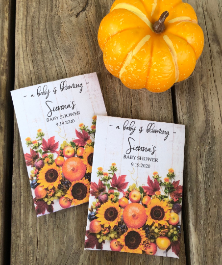 Pumpkin and Sunflower Fall Baby Shower Seed Packet Favors