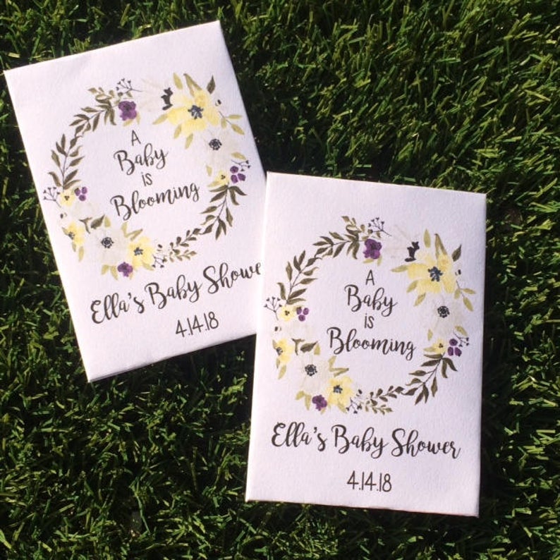 floral wreath baby shower seed packets purple