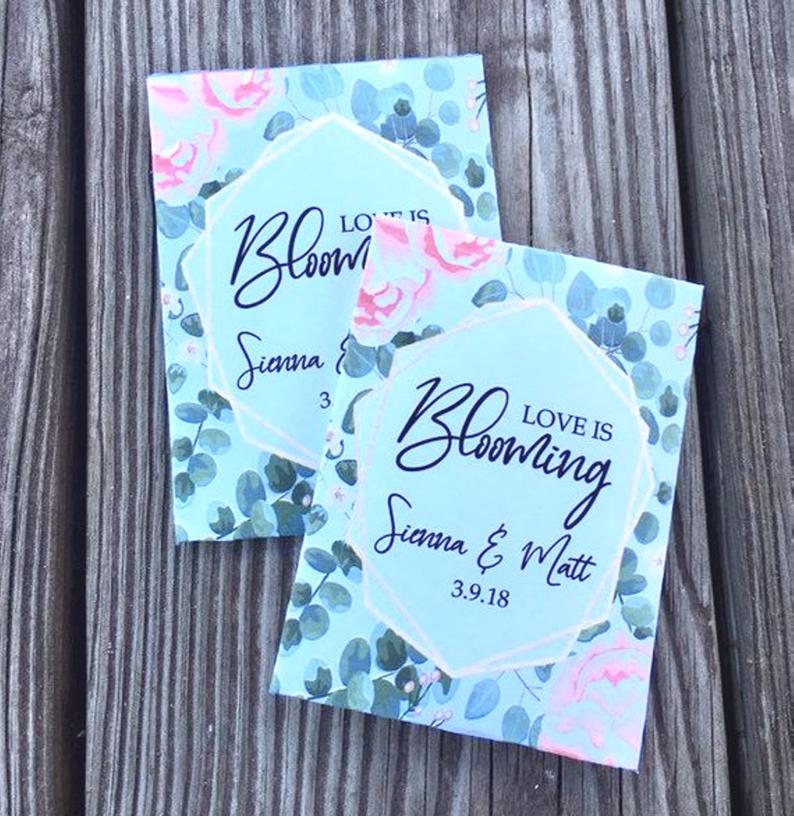eucalyptus pink flower seed packets favors
