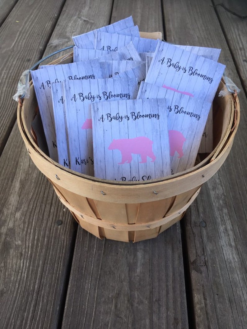 pink and blue bear baby shower seed packets favors