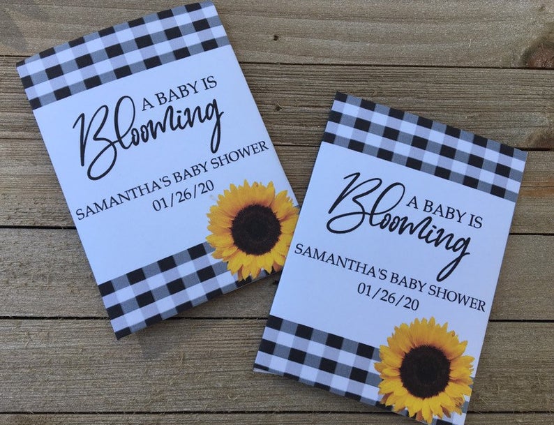 Buffalo Plaid Sunflower Baby Shower Seed Packets