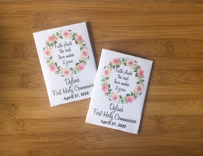 Girl First Holy Communion Favors Pink wreath