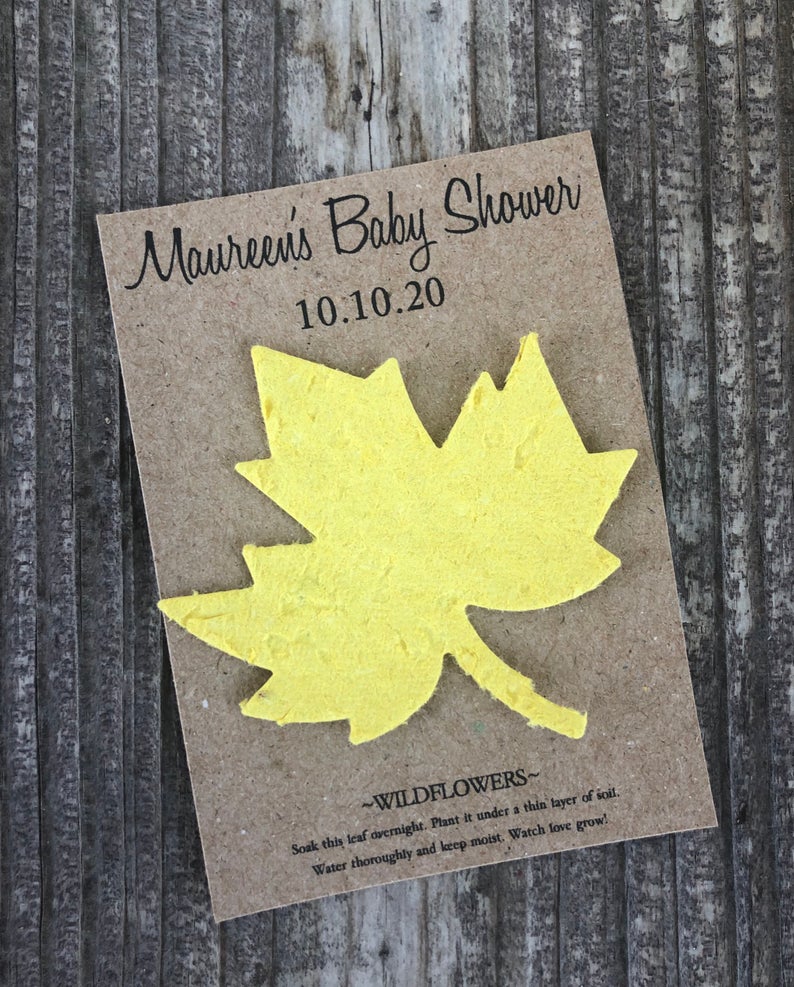 Fall plantable leaf baby shower favors
