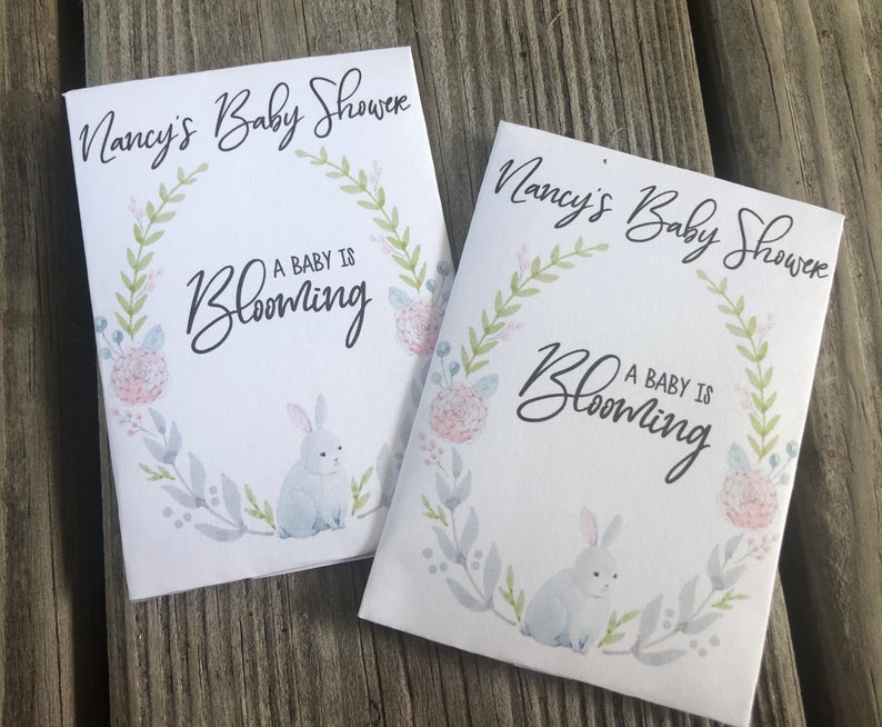 white bunny woodland baby shower seed packets favors