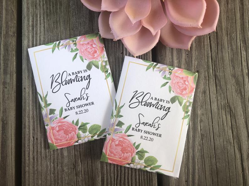 Pink Rose Floral Baby Shower Seed Packets Favors