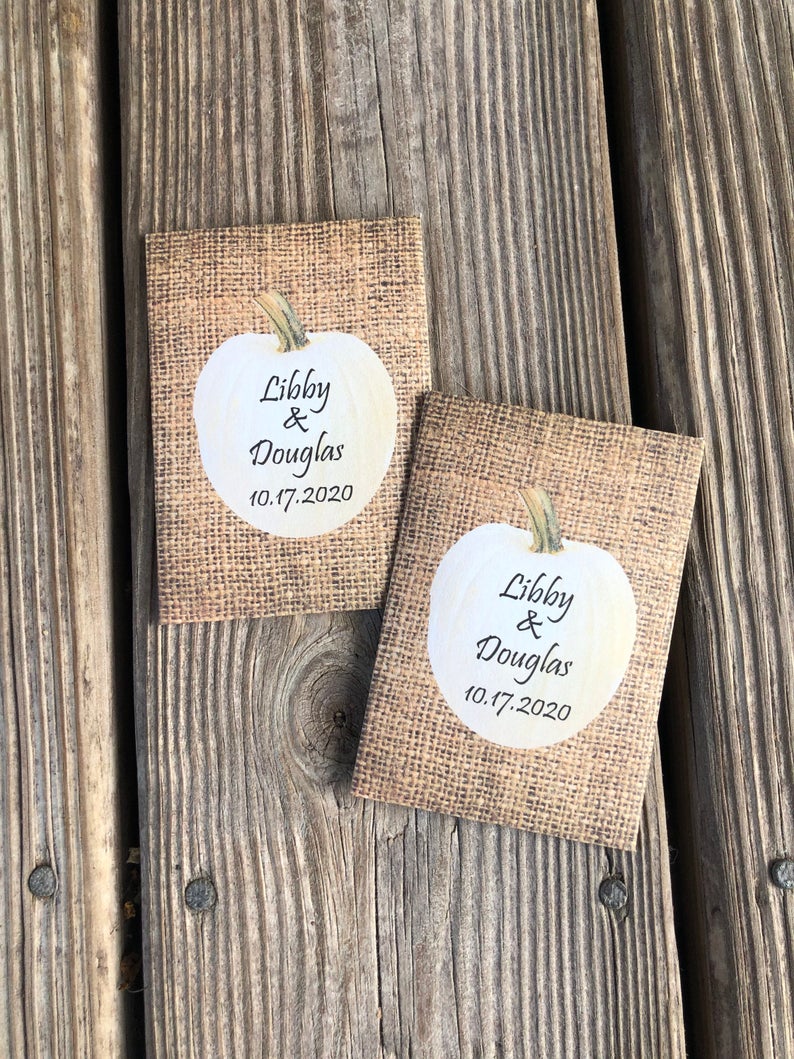Fall White Pumpkin Burlap Seed Packet Favors
