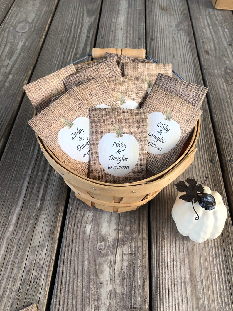 Fall White Pumpkin Burlap Seed Packet Favors