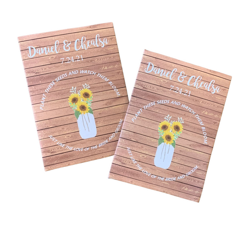 Sunflowers on Wood Wedding Seed Packets - Favor Universe