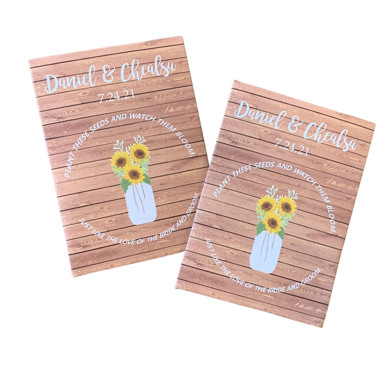 Sunflowers on Wood Wedding Seed Packets - Favor Universe