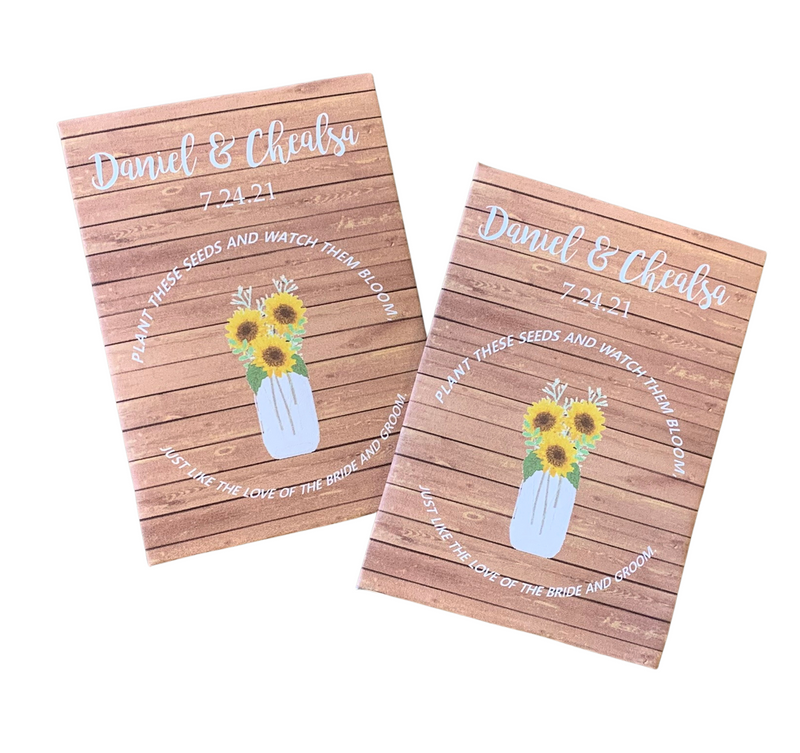 Sunflowers on Wood Wedding Seed Packets - Favor Universe