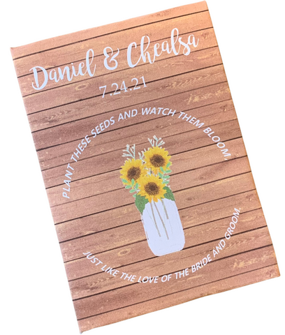Sunflowers on Wood Wedding Seed Packets - Favor Universe