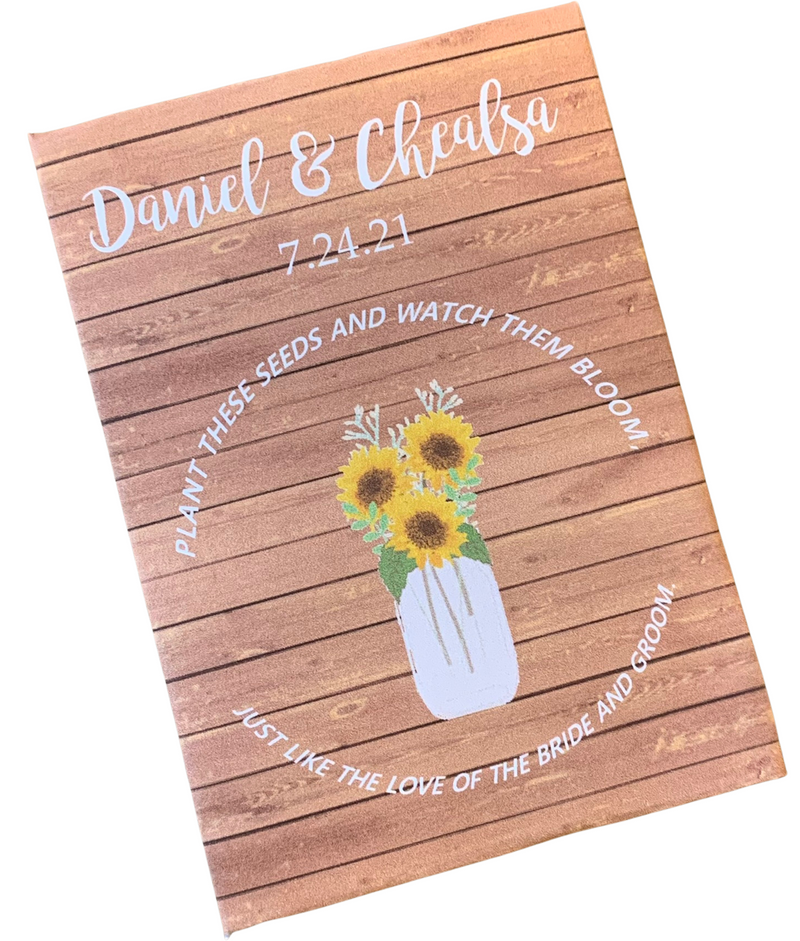 Sunflowers on Wood Wedding Seed Packets - Favor Universe