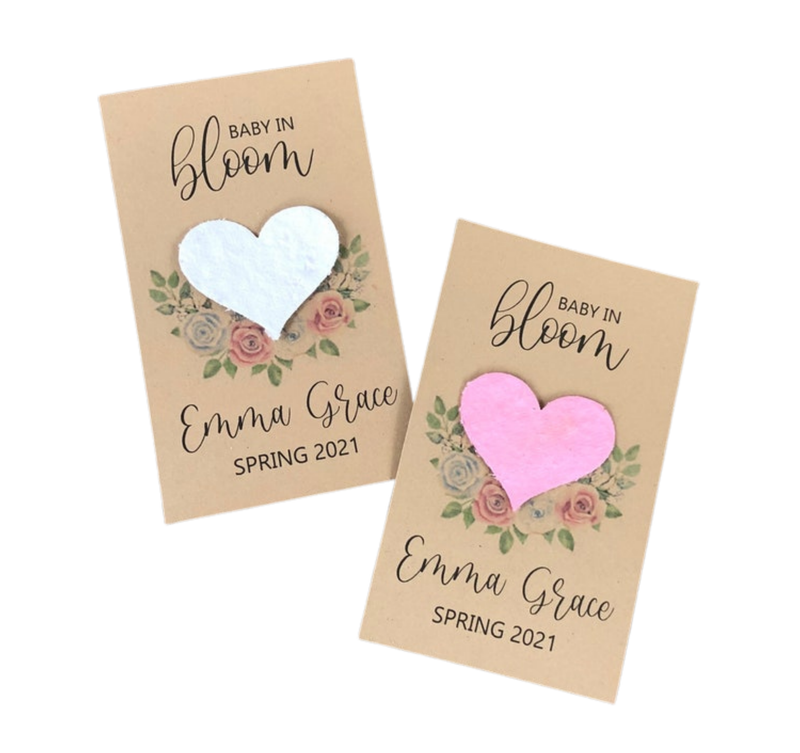 Plantable paper baby shower favors with floral design